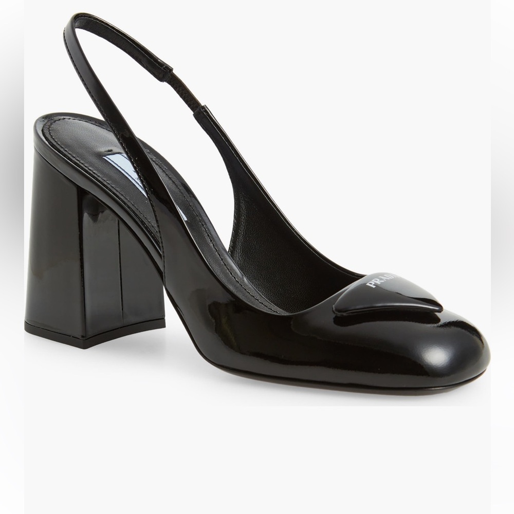 Prada Vernice Logo Slingback Pump - NEW - Black 38.5